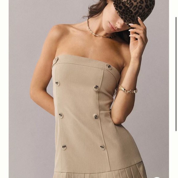 Anthropologie Strapless Neutral Mini Dress - Picture 5 of 8
